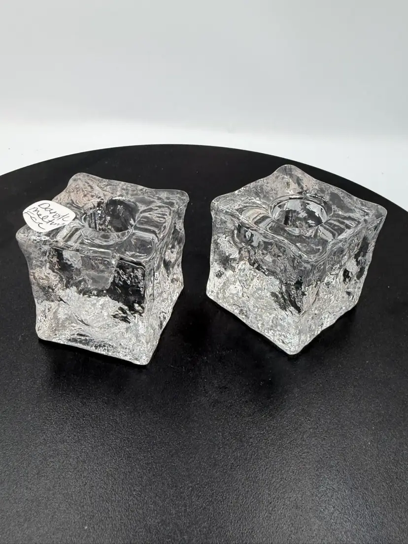 Vintage Ice Cube Glass Candle Holders – Set of 2