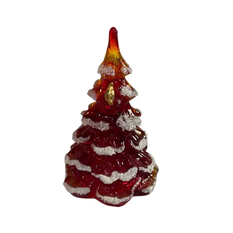 3.5” Amberina Fenton Gold Partridge In A Pear Christmas Tree - Glows, Sugar-frosted
