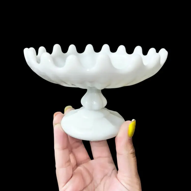Vintage Milk Glass Portieux Vallerysthal Pedestal Catchall Dish | Antique | French |