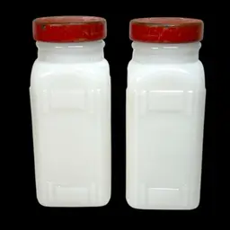4” Pair White Milk Glass Vintage Spice Jars. Red Metal Lids. Great Condition- Look Never Used!