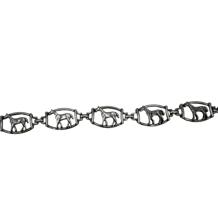 Vintage 7 Inch Horse Equestrian Silver Toned Bracelet