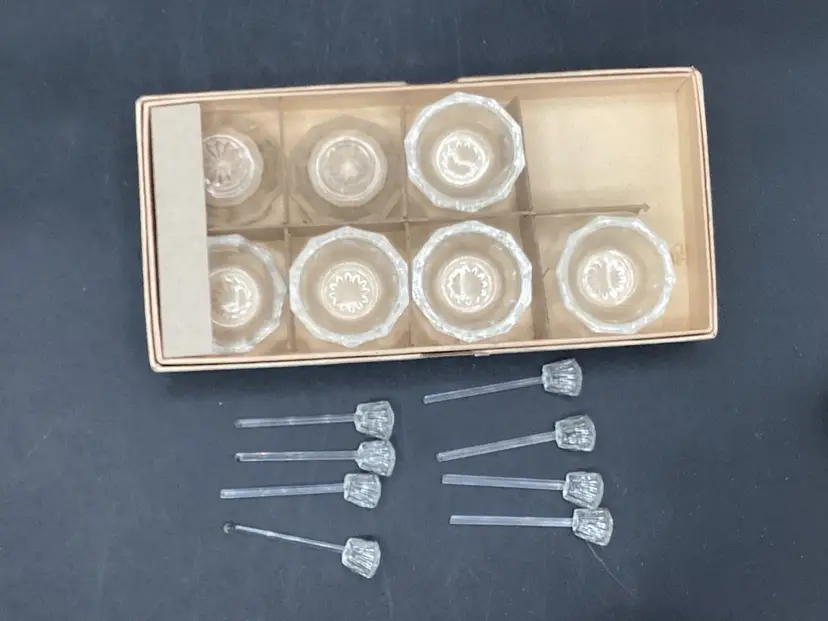Box Of Vintage Individual Salt, Dishes With Spoons, One Salt Is Missing