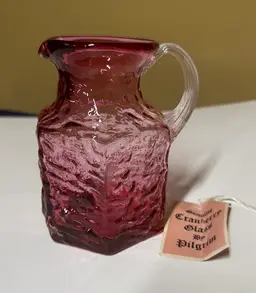 Sold
Pilgrim Vintage Hand Blown Glass Cranberry Miniature Pitcher Textured with tag