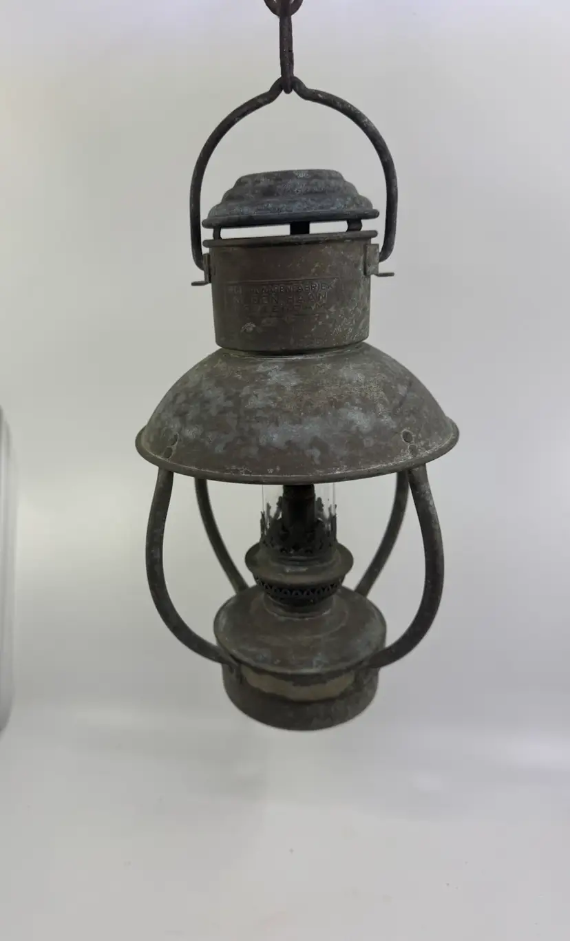 Vintage Nautical Dutch Brass Oil Lantern M. Den Haan Rotterdam 1930-1950 Patina
