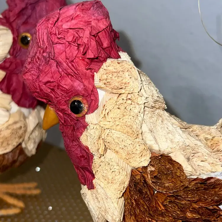 Set Of Corn Husk & Paper Roosters