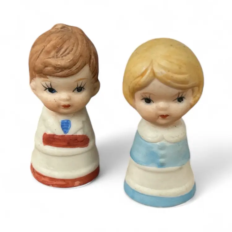 Vintage Porcelain Boy And Girl Thimble Figurines