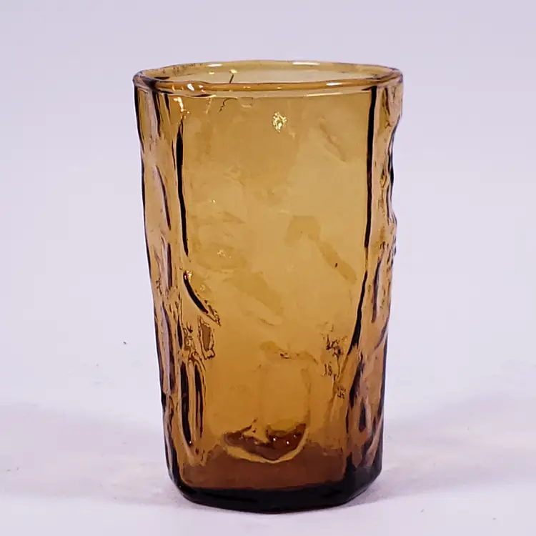 Vintage MCM TEX DECATUR T1G1 Amber Crinkle Thumbprint JUICE GLASS TUMBLER SET