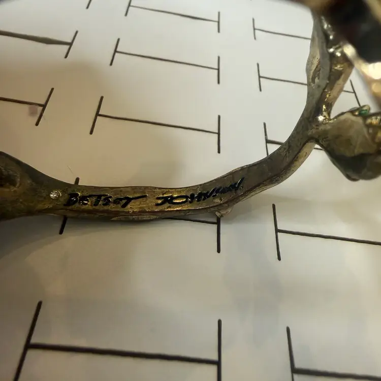 Betsey Johnson Rose Branch Crystal Rhinestone Hinged Cuff Bracelet