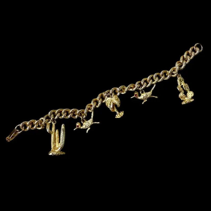 Gold Toned Vintage Charm Bracelet - Desert Theme