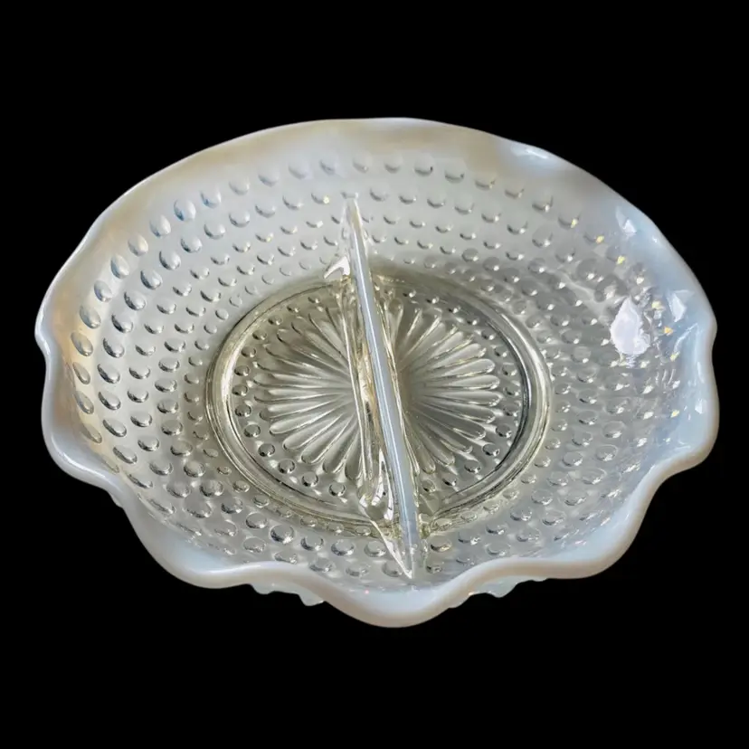 Vintage FENTON Hobnail Divided Candy/Nut Dish - Opalescent