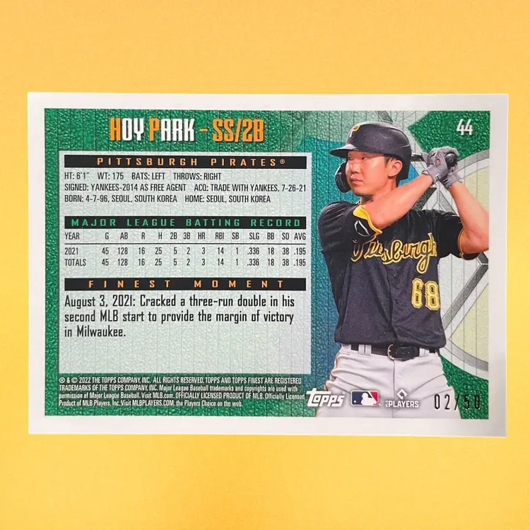 Hoy Park RC 02/50 Gold - 2022 Topps Finest Flashbacks - Pittsburgh Pirates