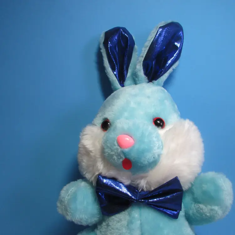 vintage Shalom Toy Company blue bunny rabbit stuffed animal bow tie Easter plush 16"