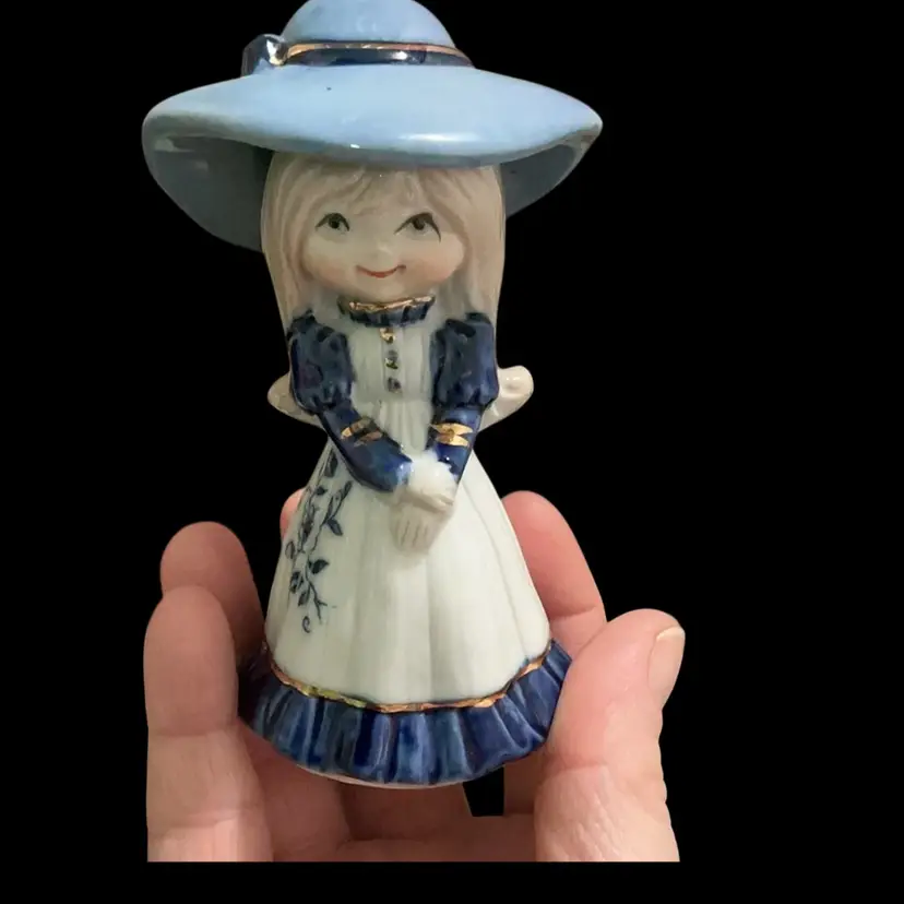 Vintage Porcelain Girl With Blue Hat With Floral Details On Dress Figurine. So Adorable. I Love The Blues.
