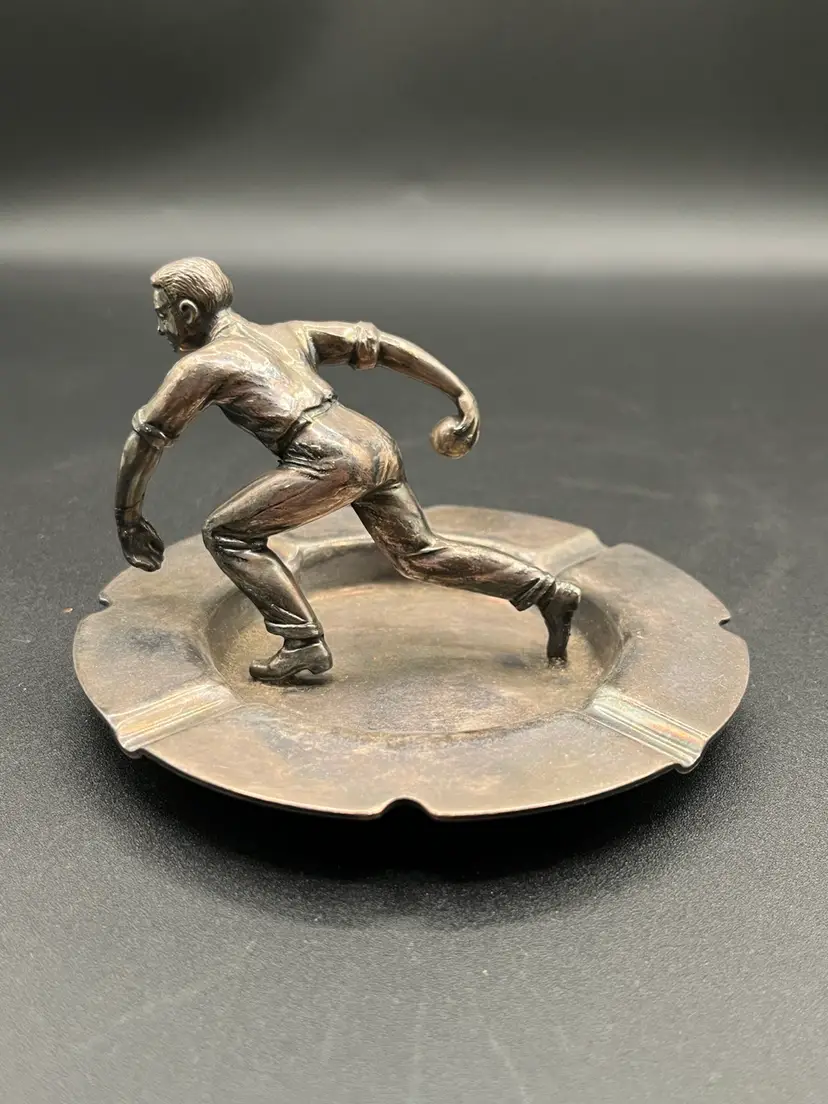 Rare Vintage WALLACE Ashtray Silver Plate Bowling Trophy w/Figurine V637B 4.5”🎳