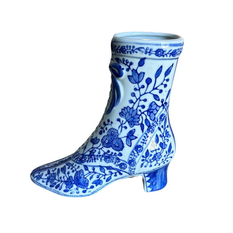 Canton Collection Two’s Company Blue And White Ceramic Victorian Boot Vase