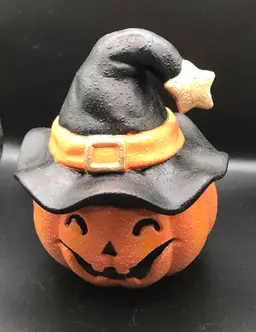 Vintage Jack-O-Lantern 5" Ceramic Box Pumpkin Textured Trinket Halloween Decor