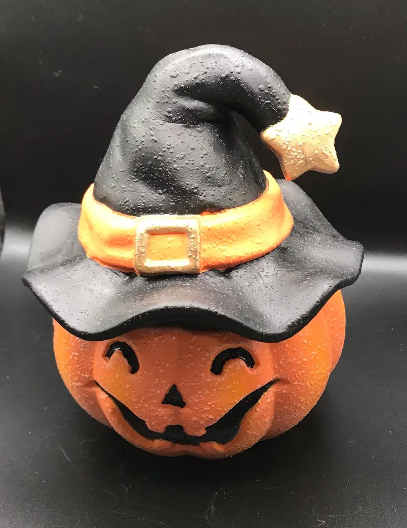 Vintage Jack-O-Lantern 5" Ceramic Box Pumpkin Textured Trinket Halloween Decor