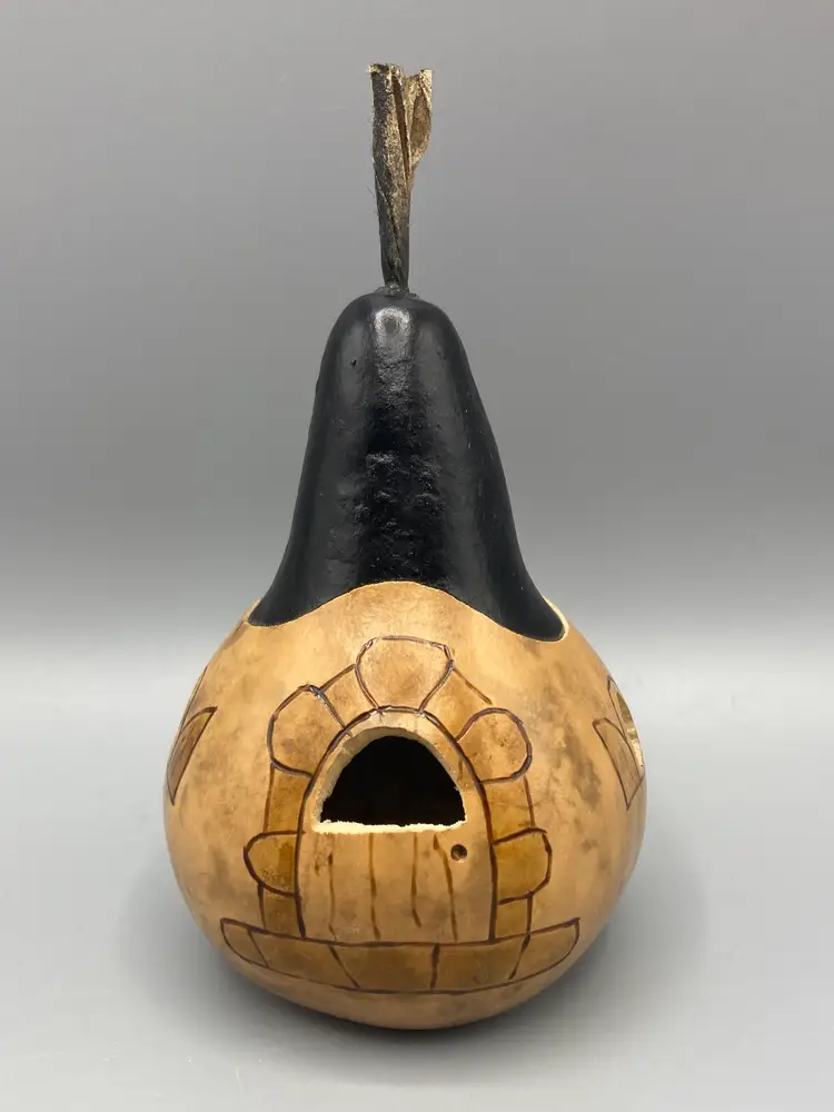 Carved Gourd House - Signed - 5" tall