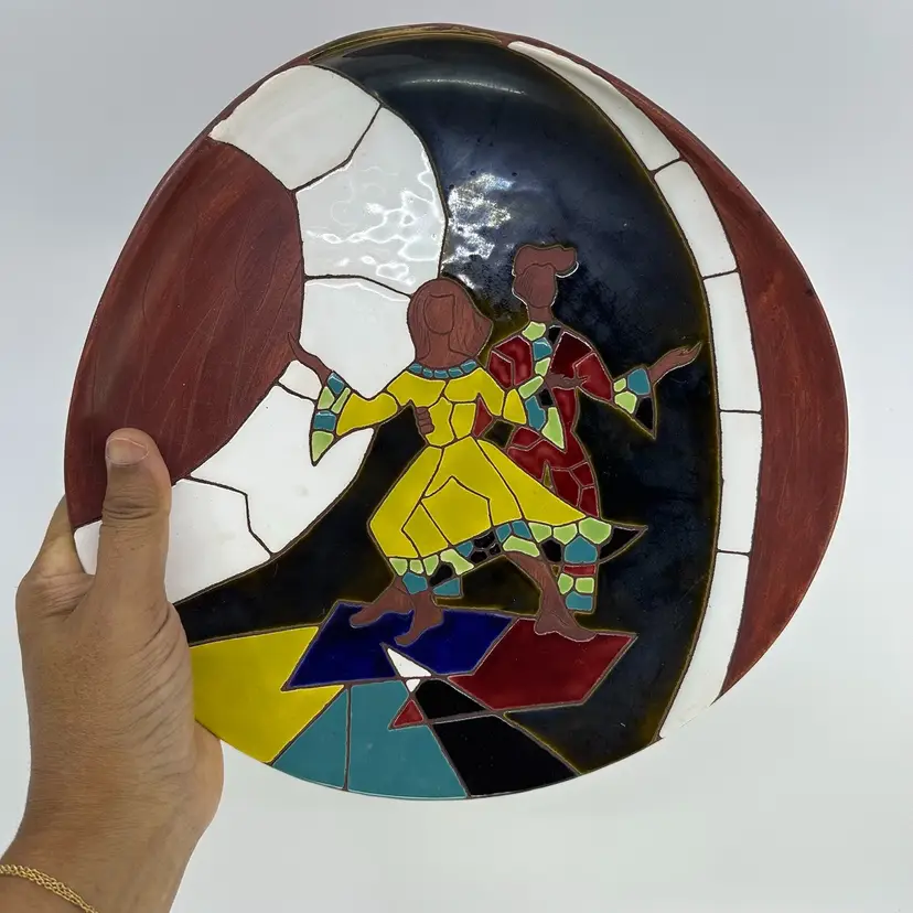 Midcentury Keramos Israeli Hand Painted Ceramic Dish