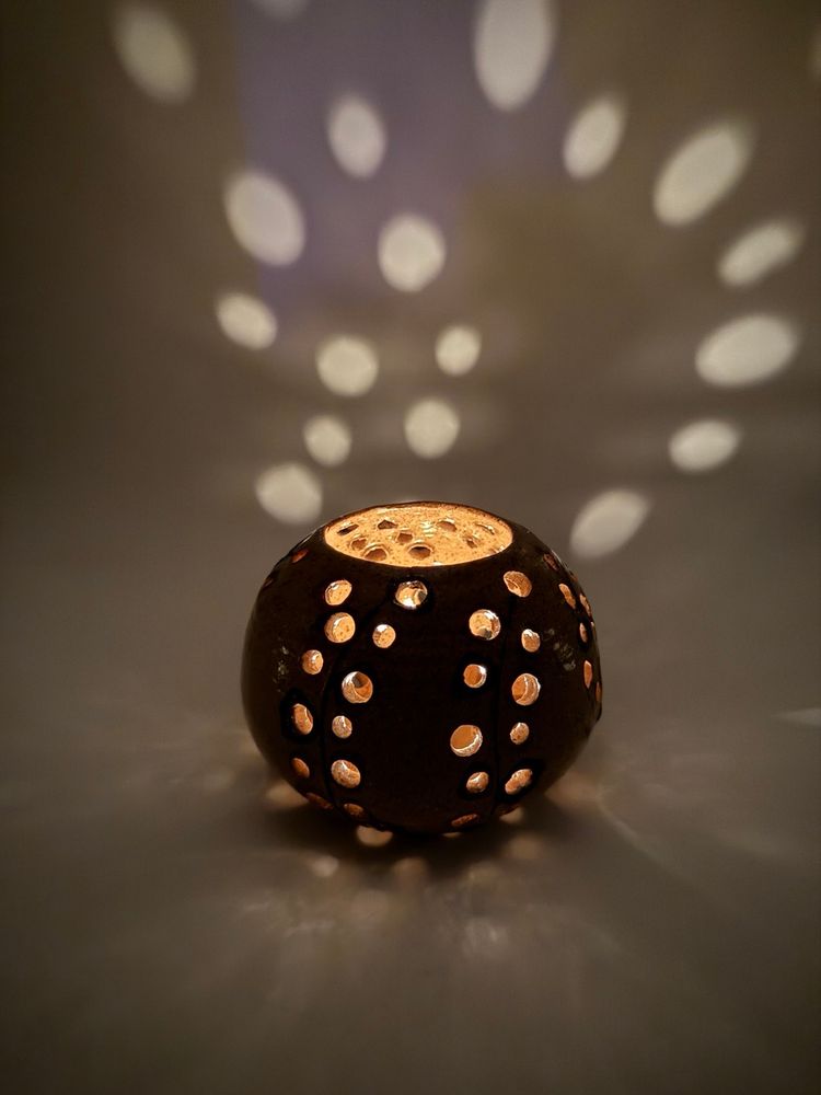 Vintage Studio Art Pottery Round Flower Frog Vase Or Candle Holder Wheel-Thrown