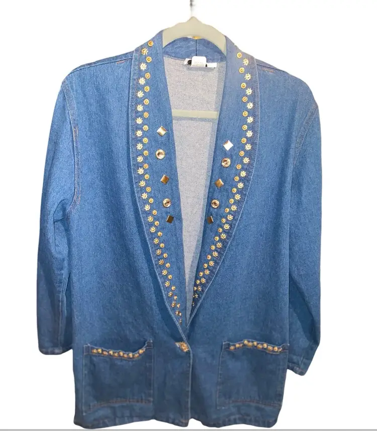 1980s Denim Blazer w Gold Studs Women's Size S/M