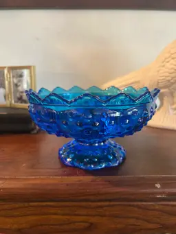 Vintage Fenton Colonial Blue Hobnail Art Glass 6 Candle Multi Candle Holder Bowl