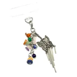 Butterfly Natural Stone Beaded Phone Charm Repurposed Jewelry Made By Me 2.5”