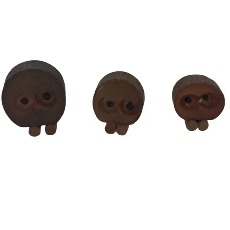 3 Vintage Made In Japan Wood Owl Magnets