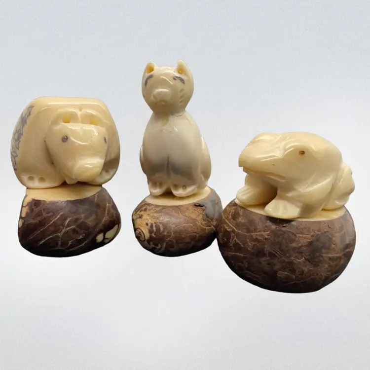 Tagua Nut Carved Animal Figurines Lot Of 3