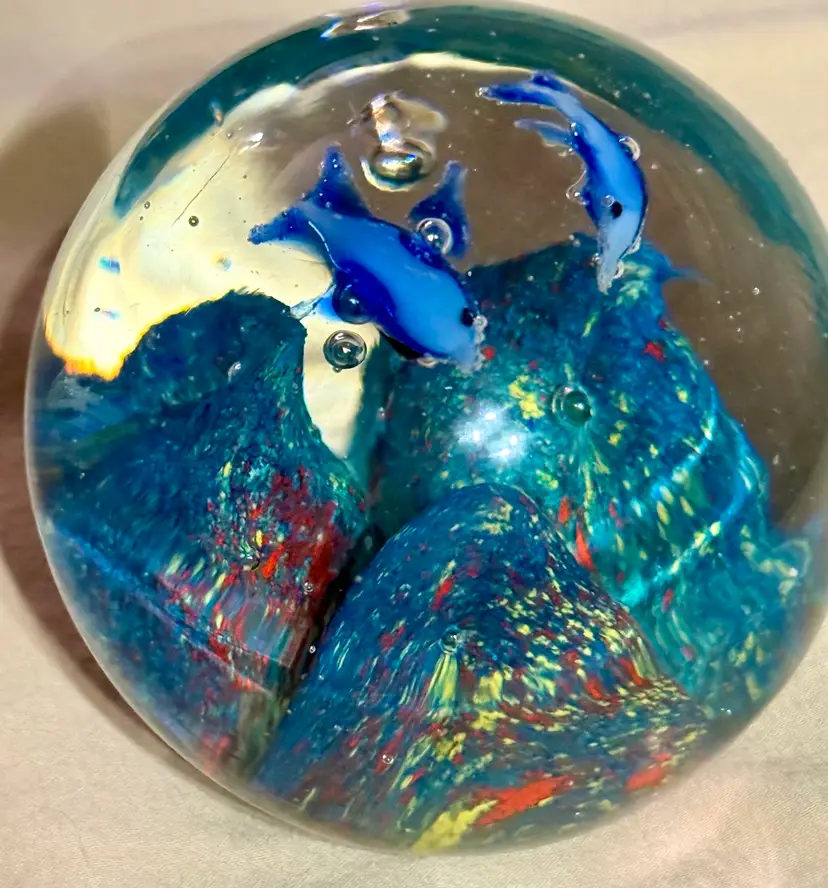 Dolphin Ocean Art glass paperweight