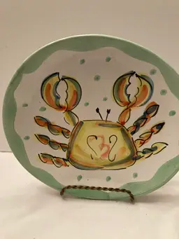 Plate With A Hand Painted Crab, Made In Italy