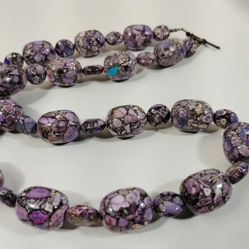 Vintage Chunky Purple Leopard Skin Jasper Bead Necklace