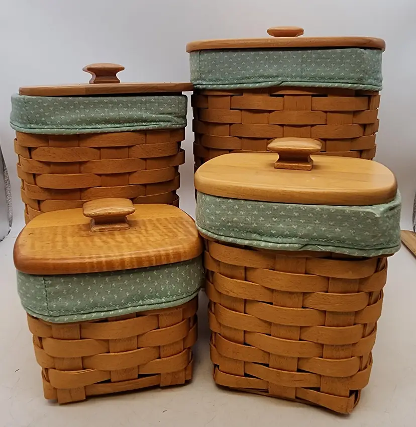 2001 Longaberger Basket Wooden Lids, Protectors, Divider, Lids 16Pc Canister Set