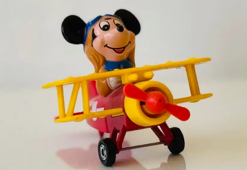 Vintage 1980's Tomy Disney Mickey Mouse In Biplane Toy Rare 3" X 2.5" X 2"