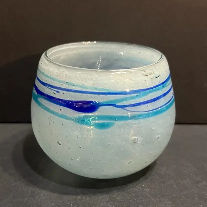 Art Glass Blue Dish, Mexico ~3” x 3.75” diameter
