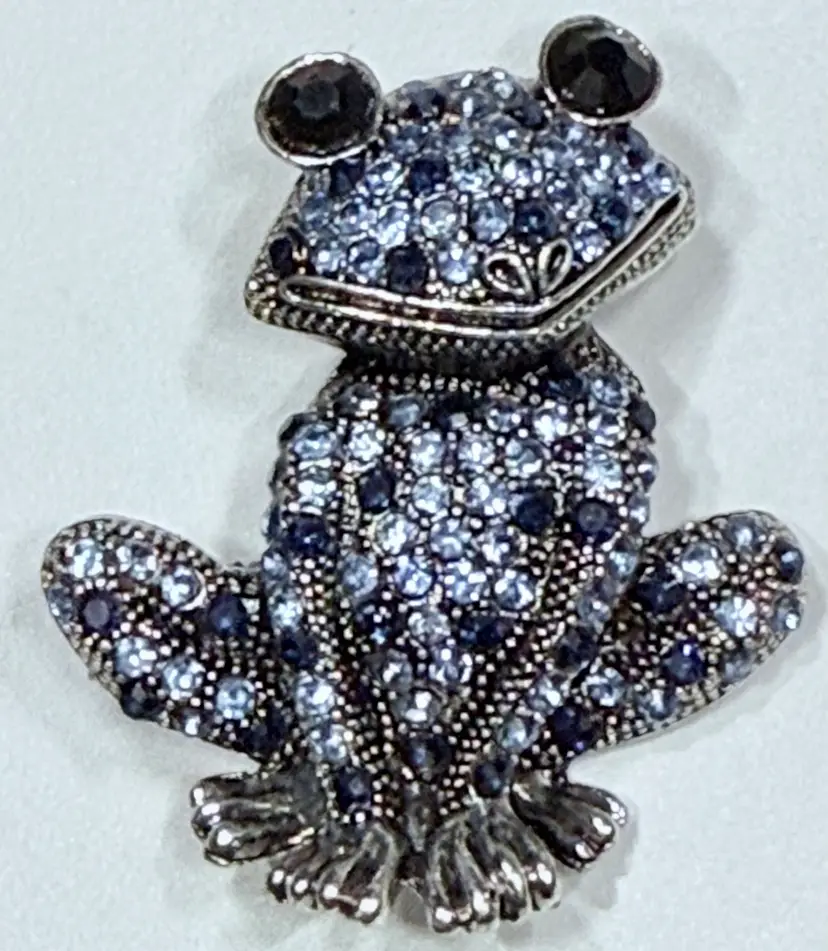 Vintage Blue Rhinestone Frog Brooch - Sparkling Crystal Amphibian Pin