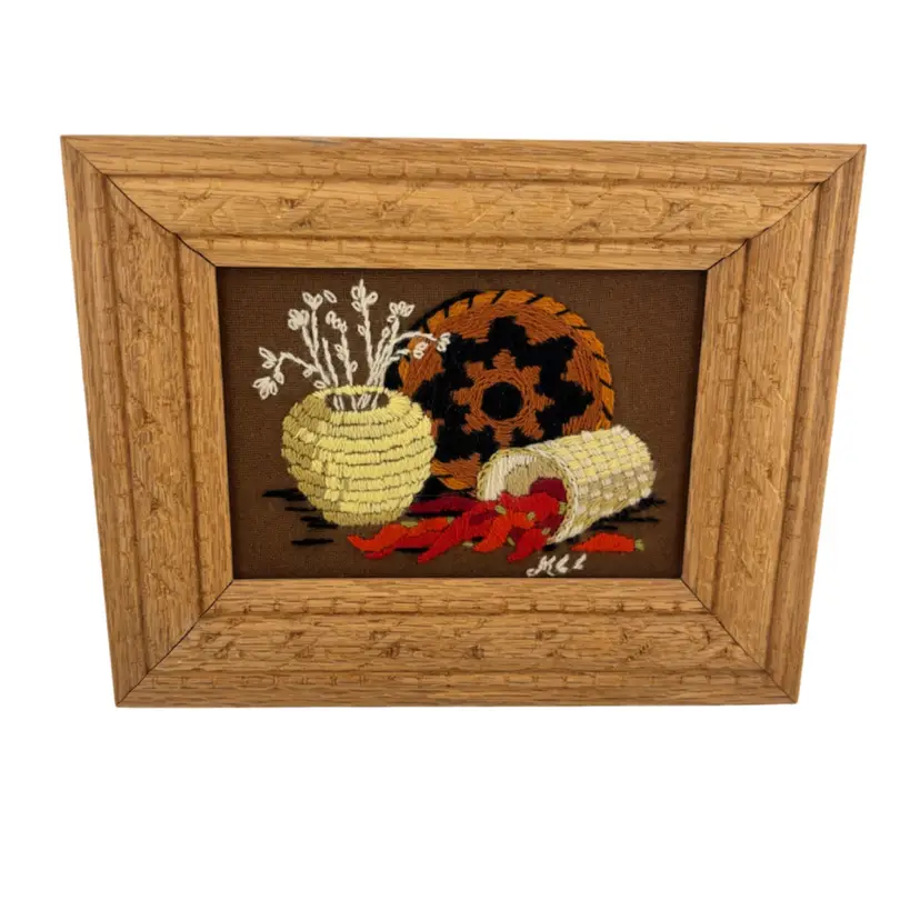 Signed Embroidery Crewel Artwork