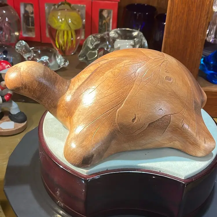 Carved ceramic turtle horses signed by artist