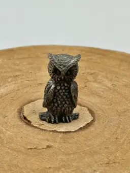 PEWTER Owl Sitting Perched - 1" Metal Miniature Figurine