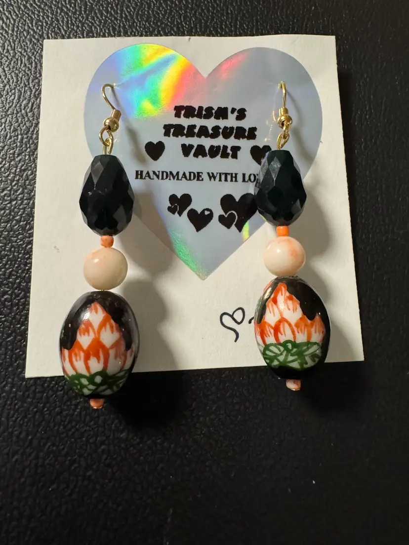 Handmade With Love Black Glass And Ceramic Earrings