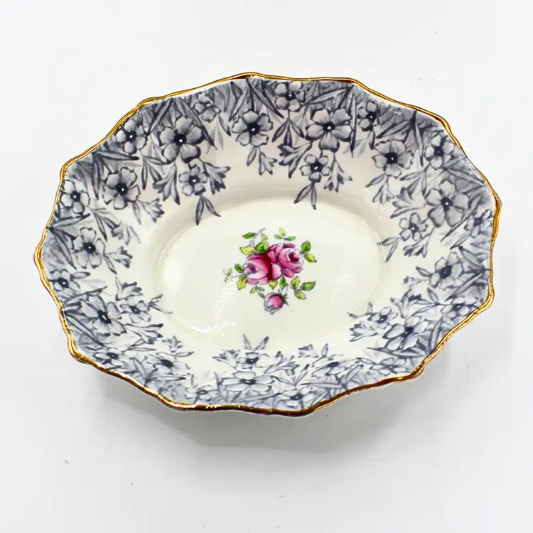 Vintage Royal Albert Trinket Dish Periwinkle Pattern Bone China Blue Pink Floral