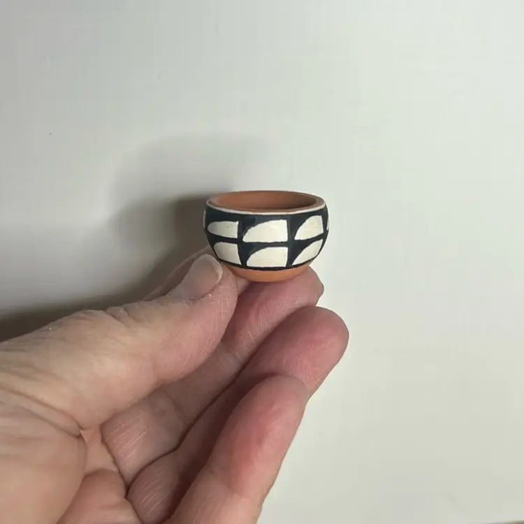 Mini 1” Pottery Bowl Signed by Artist Fairy Garden Dollhouse Miniatures Collectibles