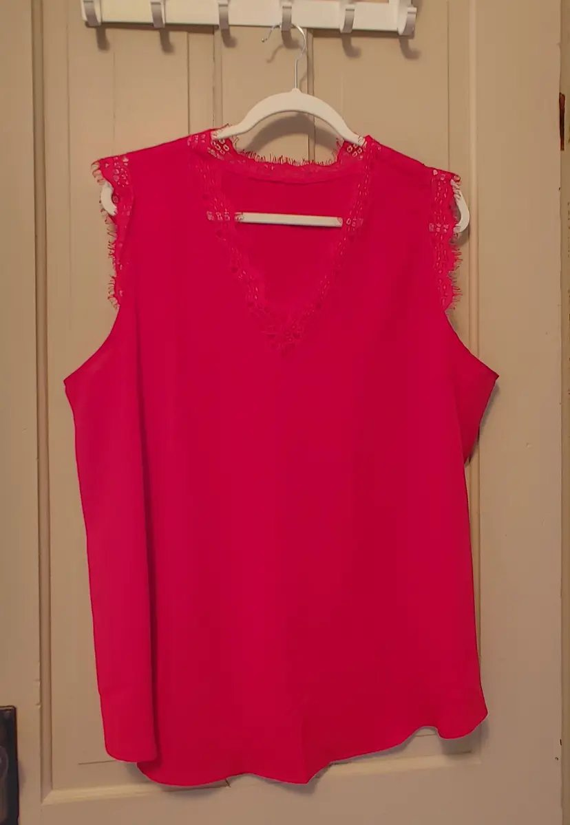 Top- Brand: Unknown. Size 2X. Red sleeveless top. 95% polyester, 5% spandex. No callouts.