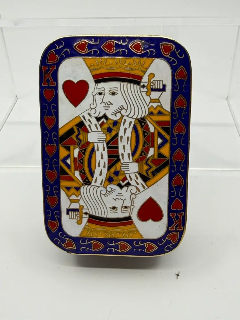 Vintage Cloisonné Brass Enameled King of Hearts 2.5 X4” Trinket Box