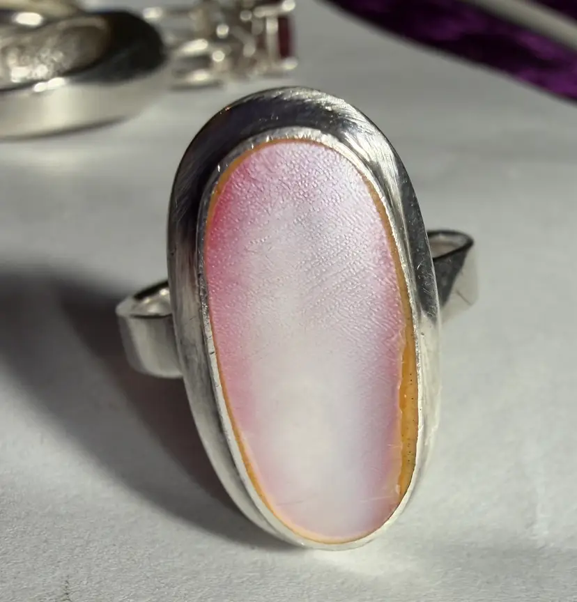 Vintage Avon Sterling Silver Pink MOP Mother Of Pearl Ring- Size 8.75