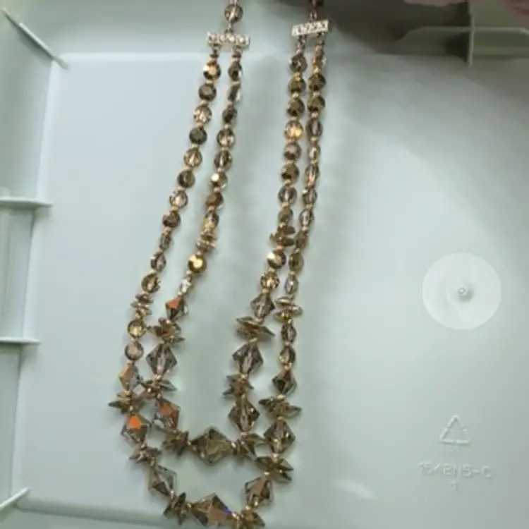 Vintage Sparkling Two Strand Golden Faceted Beads - Rhinestone Accents 14” with 2.5” Extender