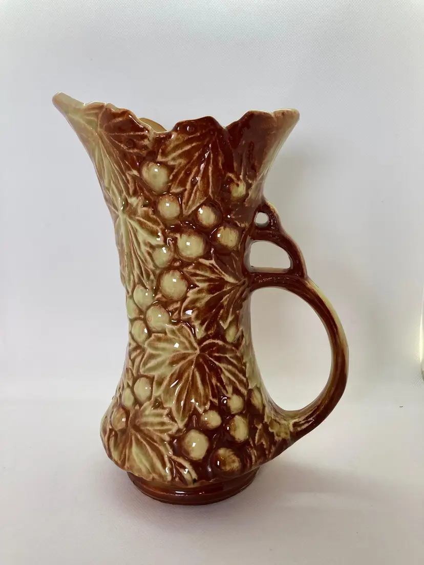 Vintage 1940's McCoy Pottery
Grapes Relief - Brown & Yellow Pitcher