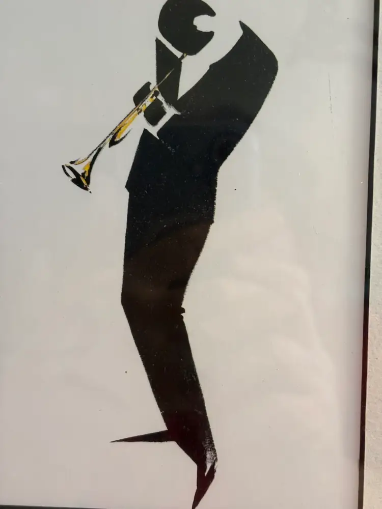 Michel Canetti jazz musician silhouette print in matted frame.