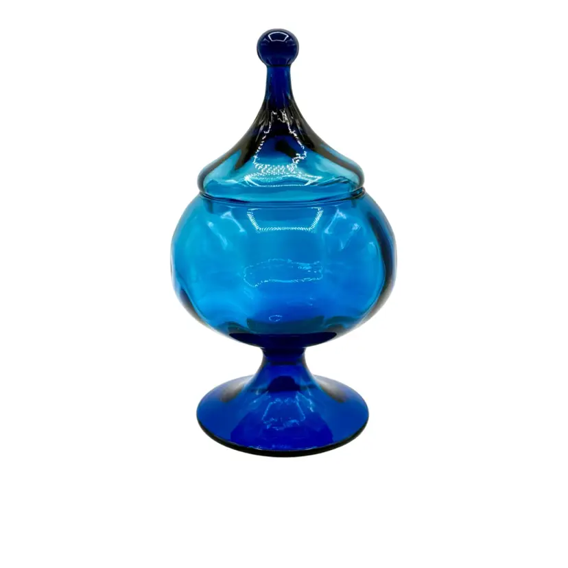 Italian Empoli Optic Electric Cobalt Blue Circus Tent Covered Candy Dish