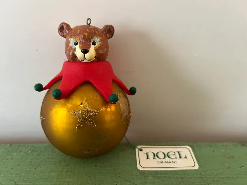 Department 56 Noel Bear Jester Christmas Tree Ornament Gold With Stars